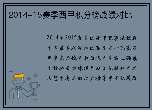 2014-15赛季西甲积分榜战绩对比
